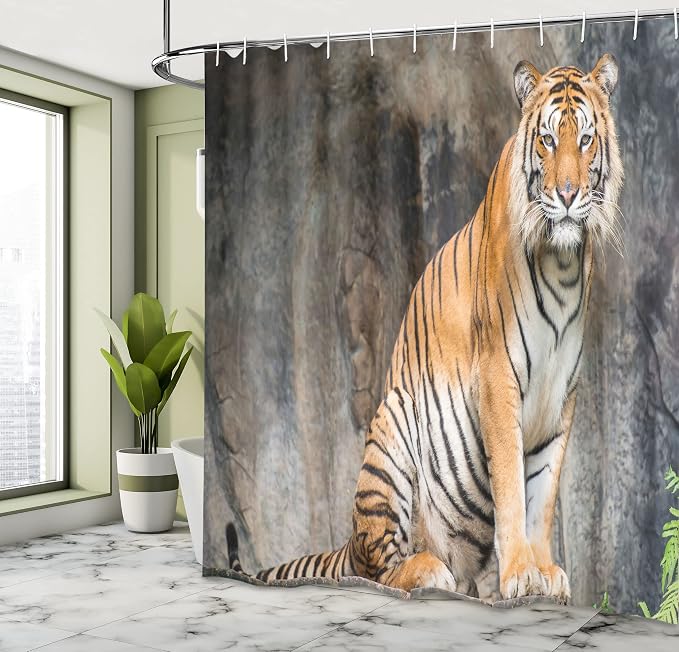Ambesonne Zoo Shower Curtain, Bengal Tiger Feline Predator Aggressive Hunter - Image 4