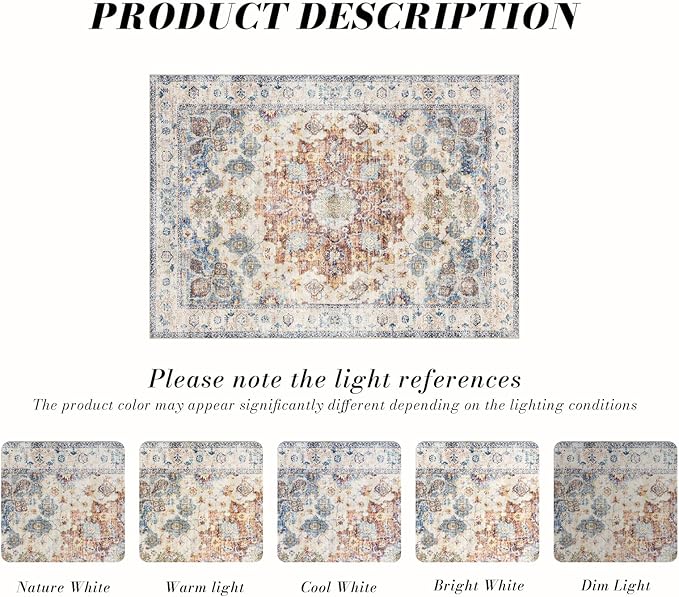 Area Rug 3×5, Vintage Boho Rug,Ultra-Soft Low Pile, Washable, Non Slip,Stain Resistant Printed Carpet for Living Room Bedrooms Playroom Office Kitchen, Blue/Red