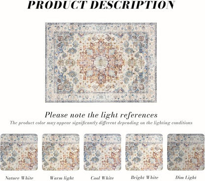 Area Rug 3×5, Vintage Boho Rug,Ultra-Soft Low Pile, Washable, Non Slip,Stain Resistant Printed Carpet for Living Room Bedrooms Playroom Office Kitchen, Blue/Red