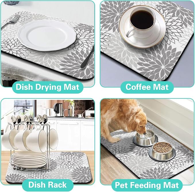 Dish Drying Mat for Kitchen Counter Matt, Super Absorbent Non-slip Rubber Backed - Image 6