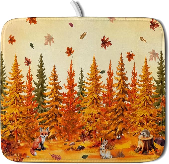 Autumn Drying Matt Kitchen Counter Small Absorbent Coffee Mat Fall Forest by Giwawa