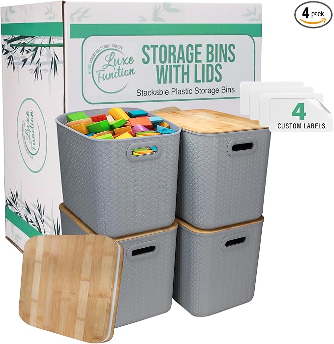 Storage Bins with Bamboo Lid – Stackable, and Home – Elegant Wicker-Style by Unknown