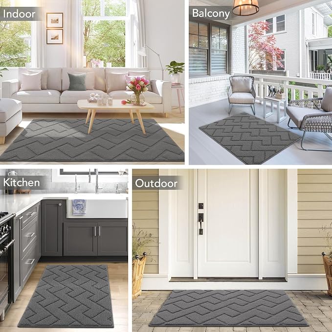 hicorfe Indoor Doormat, Front Back Door Mat Rubber Backing Non Slip Door Mats - Image 2