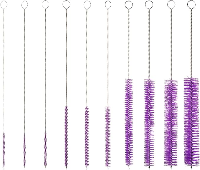 10" Tube Cleaning Brush Set, 10 Pack, Extra Long Nylon Straw Brushes - Image 2