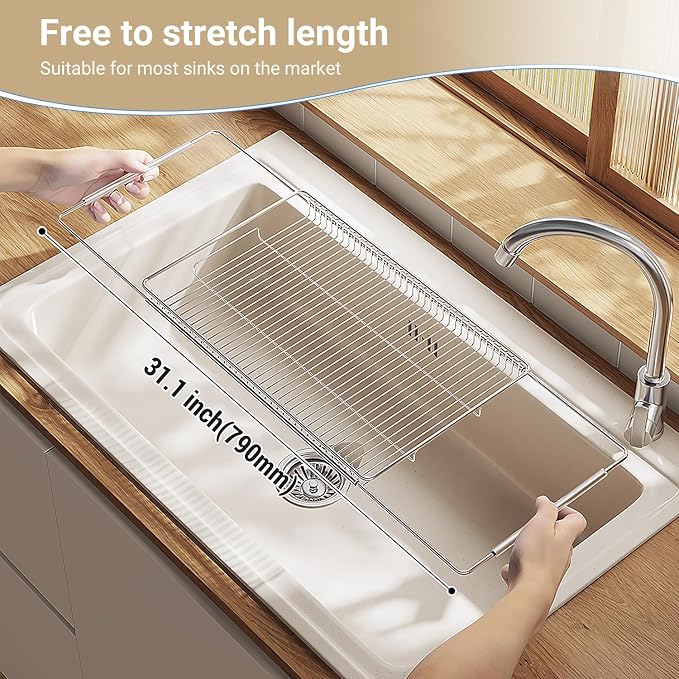 Dish Drying Rack, Stainless Steel Extendable Organizer - Image 4