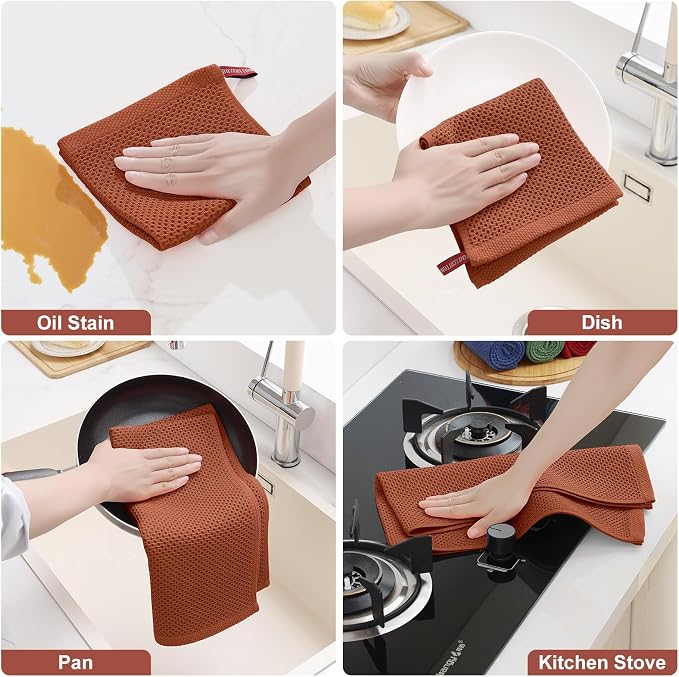 Homaxy 100% Cotton Kitchen Towels and Dishcloths Set, 12 x 12 Inches and 13 x - Image 5