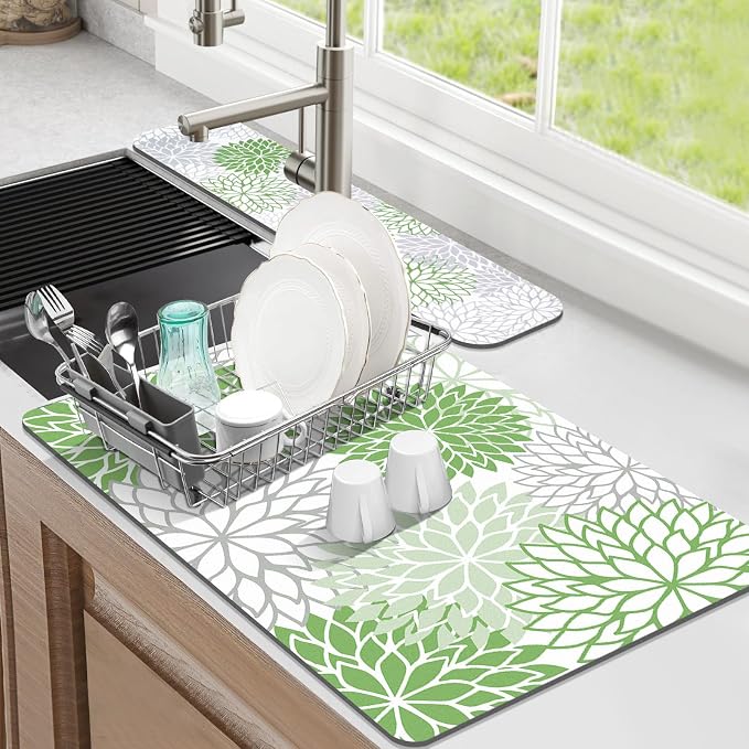 Findosom 2PCS 12" x 20" Dish Drying Mat & 24" x 5.5" Sink Splash Guard by Findosom