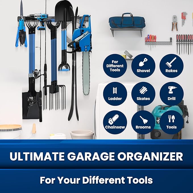 64'' All-Metal Garage Tool Organizer Wall Mount – Heavy-Duty Tool Rack Holds - Image 2