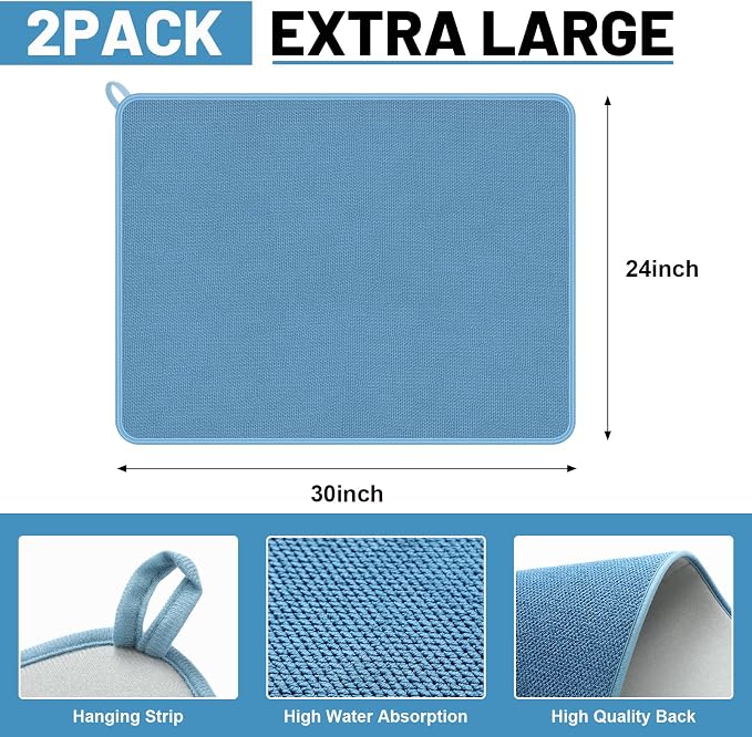 Hushee 2 Pack Extra Large Dish Drying Mat Microfiber Absorbent Dish Drying Pad - Image 2