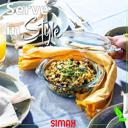 SIMAX Casserole Dish with Lid, 1 Quart Round Glass Casserole, Baking Dish - Image 2