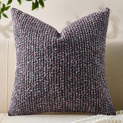 Decorative Couch Throw Pillow Covers 26x26 Purple Striped Soft Wool Pillow Covers Neutral Textured Boho Cushion Covers for Modern Farmhouse Sofa Bedroom Living Room Decor SY011-E26