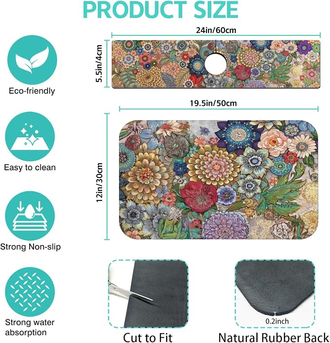 Dish Drying Mat for Kitchen Counter Matt, Super Absorbent Non-slip Rubber Backed - Image 2