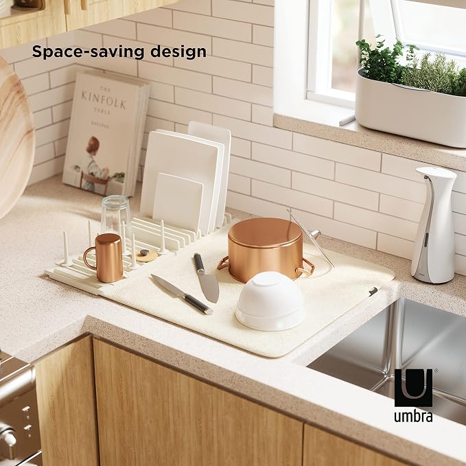 Umbra Udry Dish Rack with Movable Pegs and Microfiber Drying Mat – Space-Saving - Image 3
