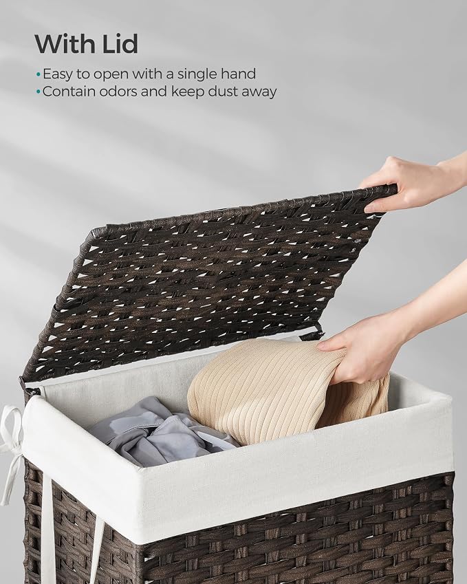 SONGMICS Laundry Hamper with Lid, 23.8 Gallon Synthetic Rattan Clothes Laundry - Image 3