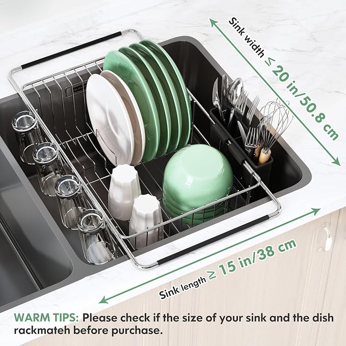 Over The Sink Expandable Dish Drainer Drying Rack in Stainless Steel - Image 3