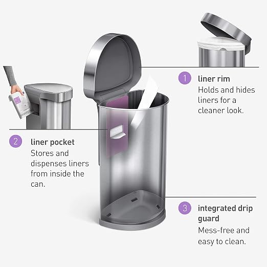 simplehuman 45 Liter / 12 Gallon Semi-Round Automatic Sensor Trash Can - Image 7