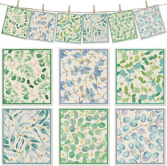 6 Packs Swedish Paper Cloths for Kitchen, Reusable Paper Towels Washable Dish by Revahope