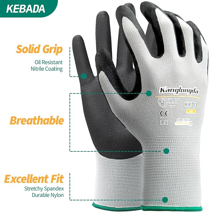 6-Paris XL Work Gloves for Men and Women, Nitrile Coated Safety Protective - Image 2