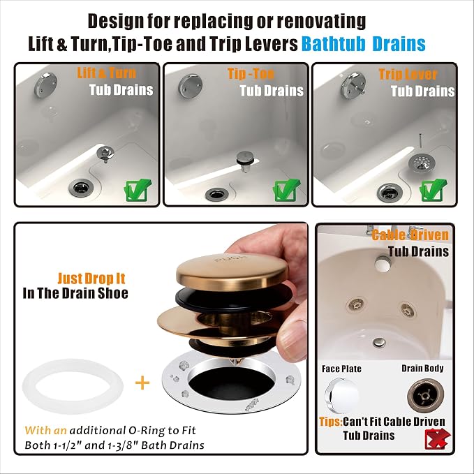 Artiwell Universal Tip Toe Bath Drain Stopper and Cover, Bathtub Drain Stopper - Image 2