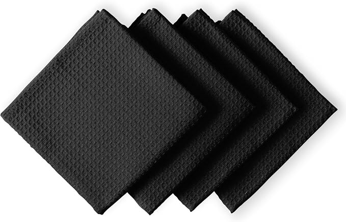 Black Waffle Kitchen Towels, 16x26 Inches, and Durable, Quick Drying, Machine by HOUSEOFORLO