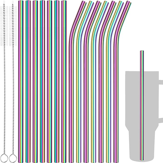 Tomorotec 11 Inch Stainless Steel Reusable Drinking Straws 14PCS & 2 Cleaning by Tomorotec