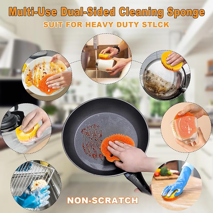 SmilePowo 5 Pack Scrub Sponge, Dual-Sided Temperature Controlled Kitchen Sponge - Image 4