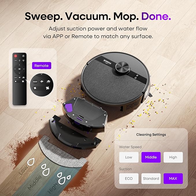 MONSGA Robot Vacuum and Mop Combo, 5000Pa Robotic Vacuum - Image 3