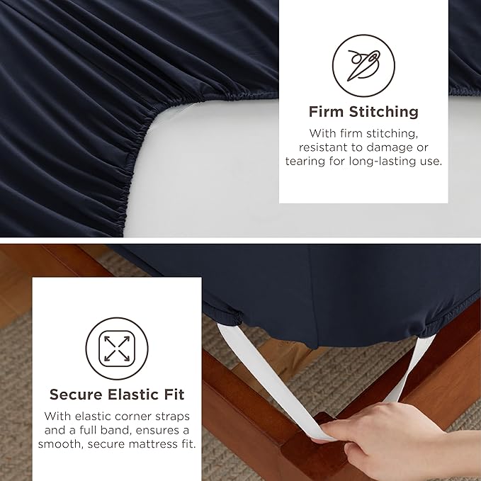 Bedsure Deep Pocket King Sheet Set - Fits Mattresses Up to 21 Inches Thick - 4 Piece GentleSoft Bed Sheets, Moisture Wicking, Soft & Cooling Bedsheet & Pillowcases, Easy & Secure Fit, Navy