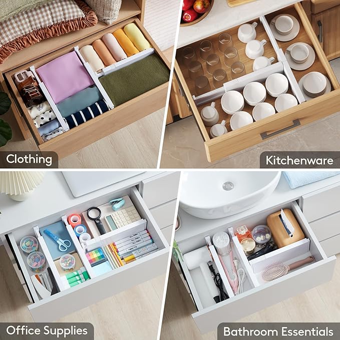Lifewit 8 Pack Drawer Dividers 4" High, 11-17" Adjustable Dresser Drawer - Image 8