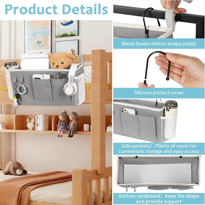 Loghot Bedside Caddy/Bedside Storage Bag Hanging Organizer - Image 4