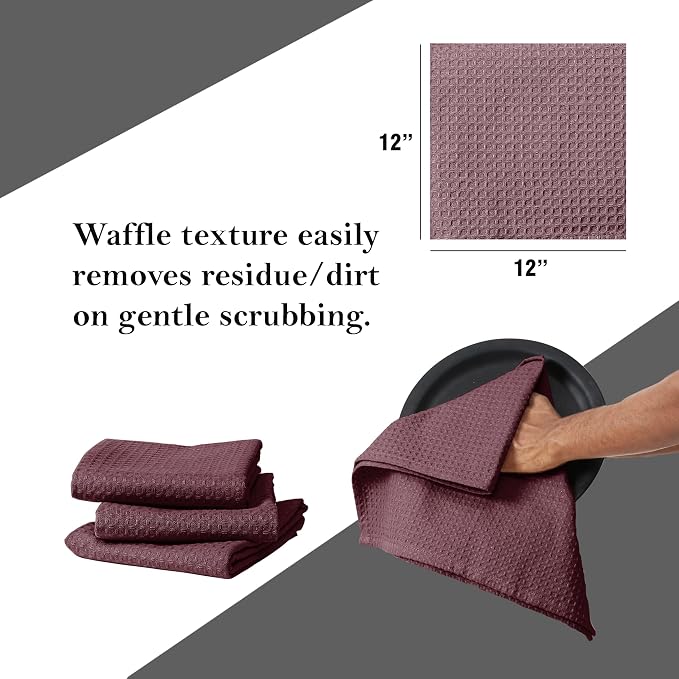 Burgundy Wine Waffle Dishcloths, and Durable, 100% Cotton, Quick Drying - Image 5