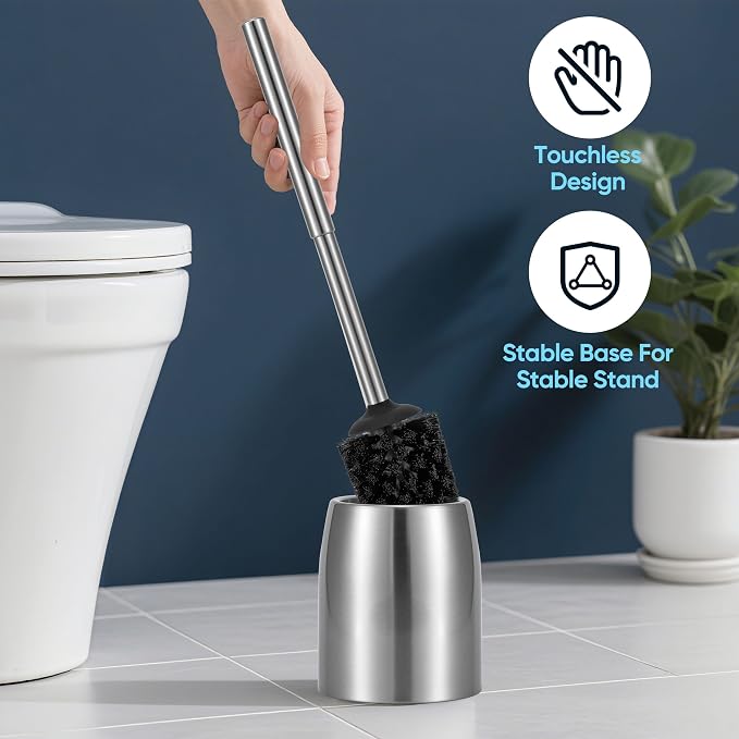 SUS304 Stainless Steel Toilet Brush and Holder Set Stain Nickle 12In Handle - Image 5