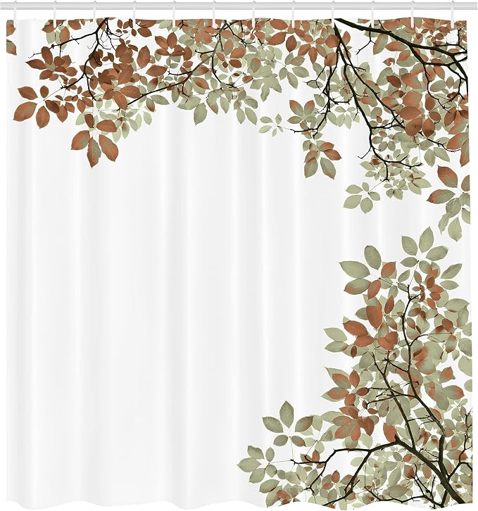 Ambesonne Leaves Shower Curtain, Broad Leaves Close-up Background Autumnal - Image 2