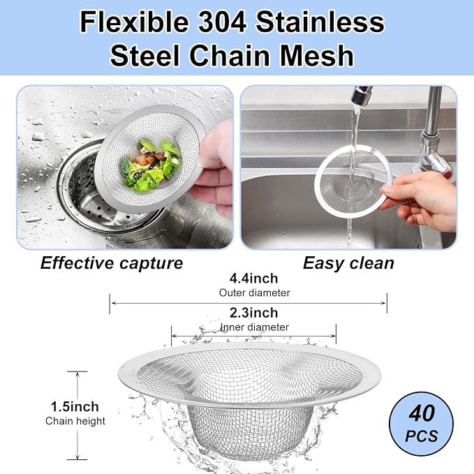 40pcs 4.5" Mesh Sink Strainer for Kitchen, Stainless Steel Mesh Sink Drain - Image 2