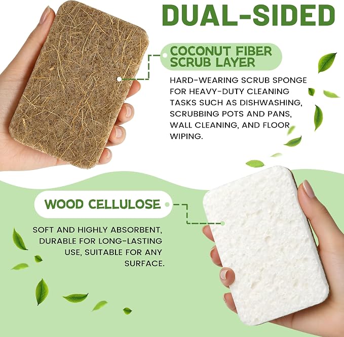 12 Count Plant-Based Kitchen Sponges, Compostable Cellulose Sponge, - Image 3