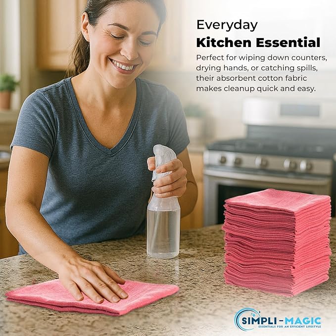 SIMPLI-MAGIC Premium Shop Towels 14”x12”, Commercial Grade Red, 150 Pack - Image 3