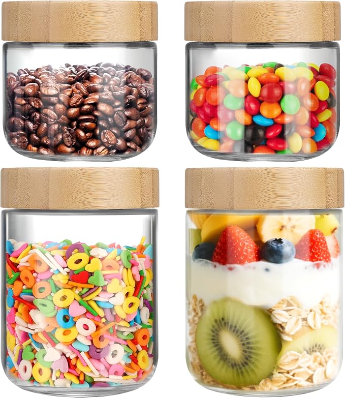 OcePor 4 Pack Glass Jars with Bamboo Lids, Over Night Oats Container with by OcePor