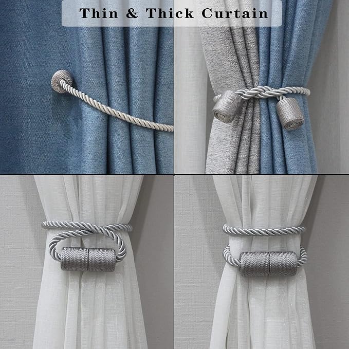 2 Pack Grey Strong Magnetic Curtain Tiebacks Outdoor Elegant Decorative Tie - Image 5
