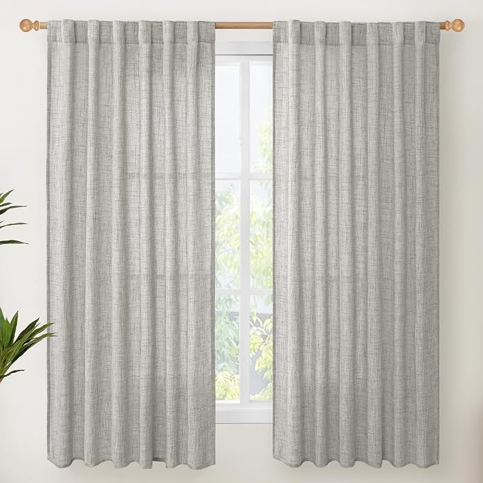 YoungsTex Dark Grey Linen Curtains 63 Inch Length 2 Panels by YoungsTex