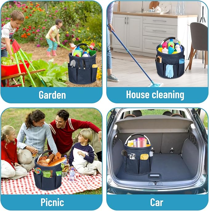 17L Cleaning Caddy, Portable Cleaning Supply Bucket, 6 Pockets Foldable - Image 6