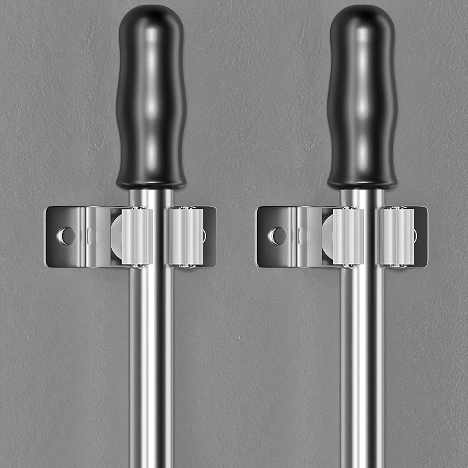 Self Adhesive Broom and Mop Holder Wall Mounted – SUS304 Stainless Steel 2-Slot - Image 7