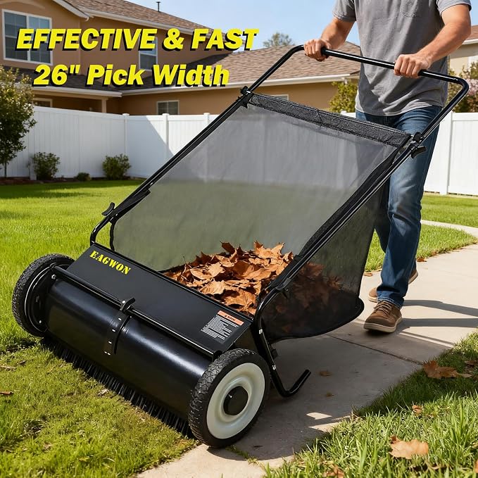Push Lawn Sweeper, 26-Inch Width, 7 Cu. Ft. Hopper Capacity, 4 Spinning Brushes - Image 2