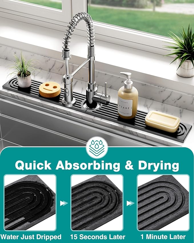 Stone Faucet Mat for Kitchen Sink, Diatomite Sink Protectors - Image 2