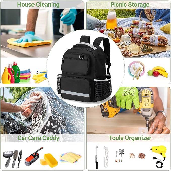 Cleaning Backpack with Bottom Plate & Waterproof Bottom, Large Supplies Bag - Image 6