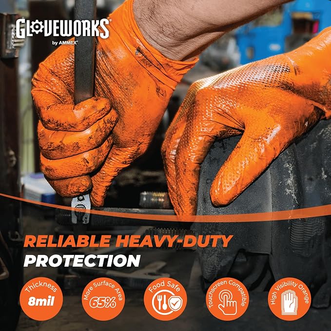 GLOVEWORKS Heavy-Duty Nitrile Gloves, Disposable, Latex Free, 8 Mil, Diamond - Image 2