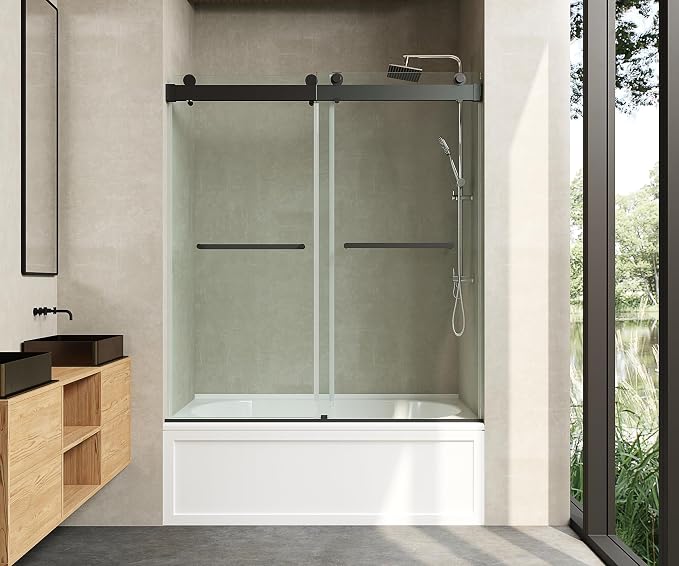 Frameless Soft-Close Bathtub Shower Door, 60 "H, 3/8" Clear Tempered Glass by CRISSENSSI