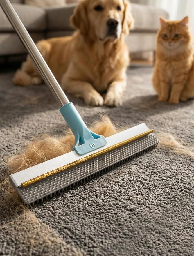 DELOMO Carpet Rake for Pet Hair Removal Carpet Scraper Broom by DELOMO