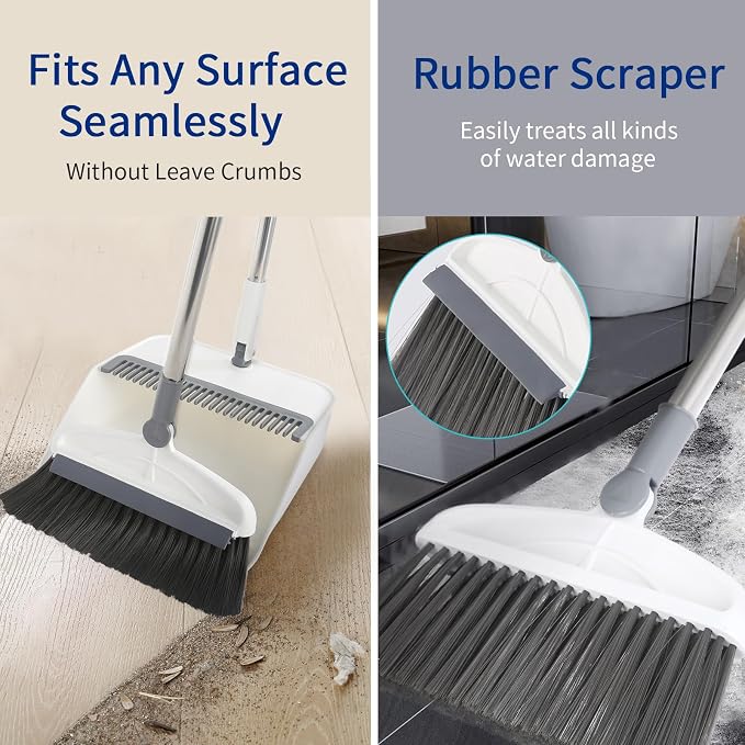 Broom with Dustpan Combo Set, 2 in 1 Broom and Dustpan Set with Long Handle - Image 3