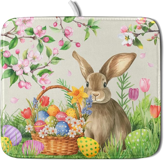 Easter Bunny Colorful Eggs Dish Drying Mat by Sweetshow