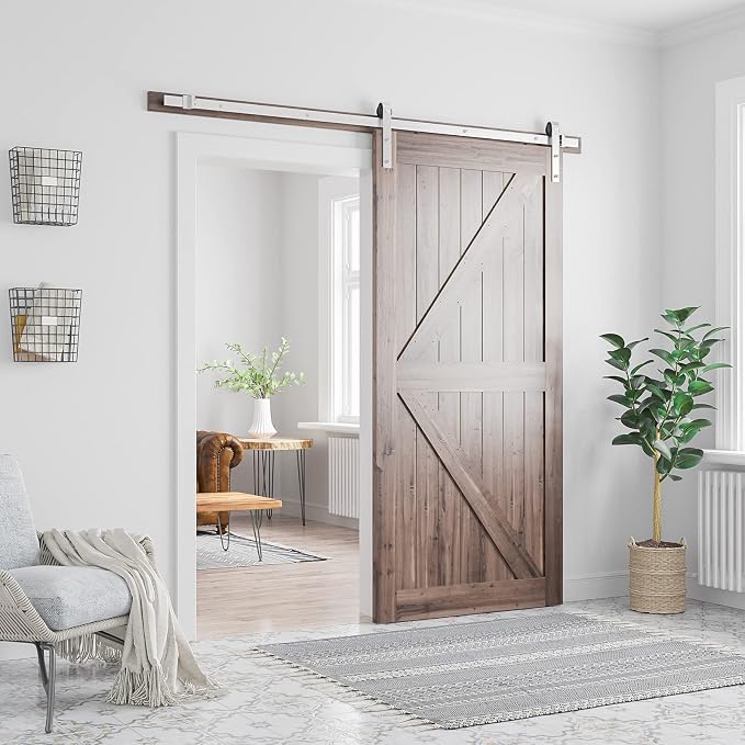 SMARTSTANDARD 7 Feet Brushed Nickel Barn Door Hardware Kit-Heavy Duty Sliding - Image 3